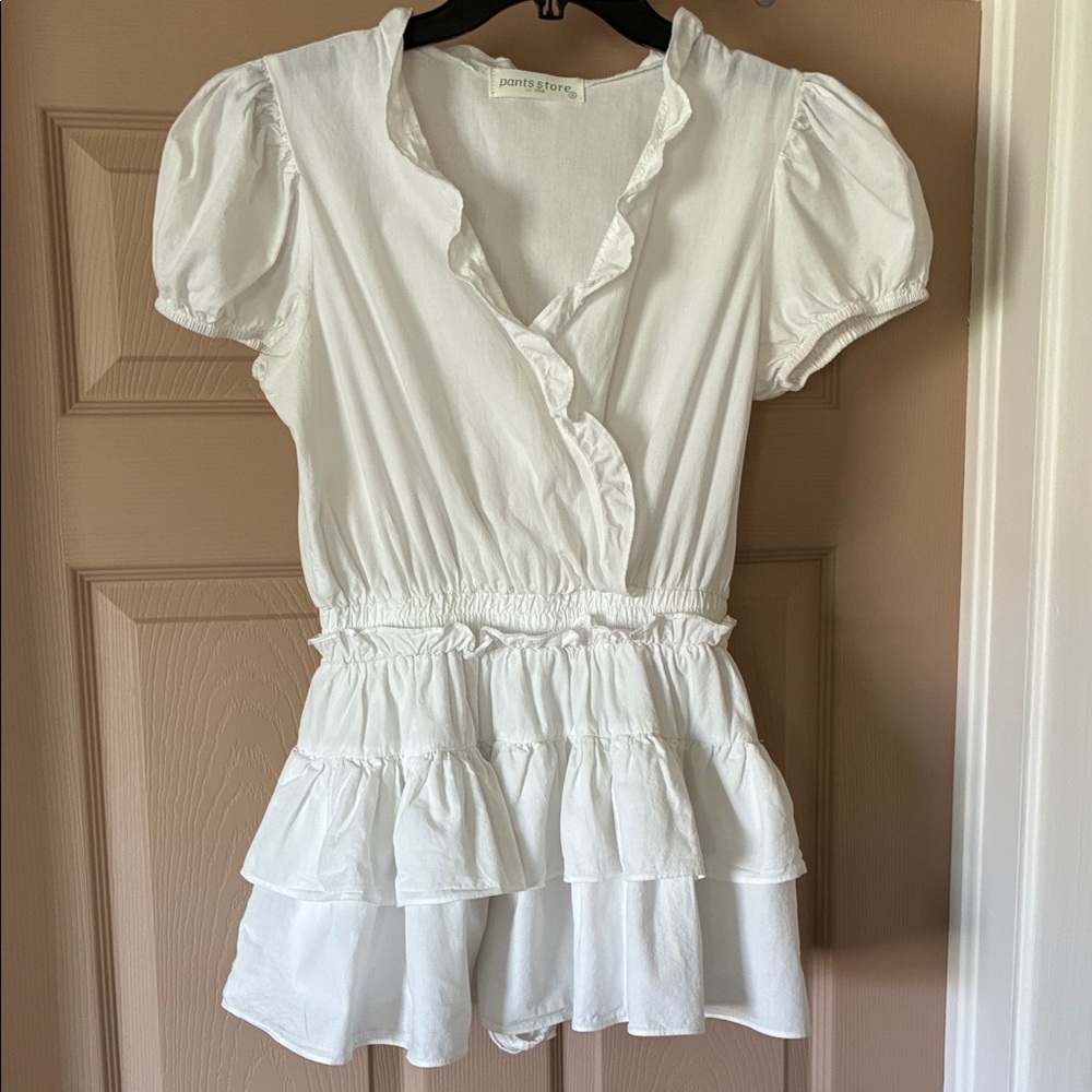 Pants Store White Ruffle Wrap Peplum Skort Dress